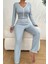 Önden Düğmeli Uzun Kollu Şık Pijama Takımı 4