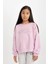 Kız Çocuk Pembe Oversize Geniş Kalıp Bisiklet Yaka Baskılı Sweatshirt D1100A824AU 6