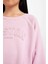 Kız Çocuk Pembe Oversize Geniş Kalıp Bisiklet Yaka Baskılı Sweatshirt D1100A824AU 9