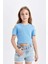 Kız Çocuk Slim Fit Dar Kesim Bisiklet Yaka Basic Düz Ribana Kısa Kollu Tişört C9714A824HS 6
