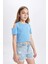 Kız Çocuk Slim Fit Dar Kesim Bisiklet Yaka Basic Düz Ribana Kısa Kollu Tişört C9714A824HS 10