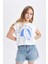 Kız Çocuk Crop Bisiklet Yaka Deniz Baskılı Kısa Kollu Tişört C9715A824HS 7