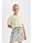 Kız Çocuk Crop Bisiklet Yaka Desenli Kısa Kollu Tişört D1288A824HS 7