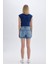 Boyfriend Yüksek Bel Katlamalı Paça Jean Şort C2469AX24SM 12