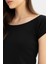 Coool Bodycon Vücuda Oturan Kayık Yaka Basic Düz Fitilli Kaşkorse Kısa Kollu Mini Elbise A7362AX24SM 11