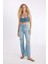 Kalın Askılı Fermuarlı Crop Korse Jean Bluz C3335AX24HS 7