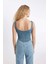 Kalın Askılı Fermuarlı Crop Korse Jean Bluz C3335AX24HS 10