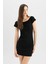 Coool Bodycon Vücuda Oturan Kayık Yaka Basic Düz Fitilli Kaşkorse Kısa Kollu Mini Elbise A7362AX24SM 10