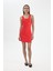 Coool Bodycon Vücudu Saran Basic Düz Fitilli Kaşkorse Kolsuz Mini Kırmızı Elbise A0732AX24SM 7