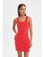 Coool Bodycon Vücudu Saran Basic Düz Fitilli Kaşkorse Kolsuz Mini Kırmızı Elbise A0732AX24SM 10