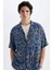 Regular Fit Yazlık Apaş Yaka Desenli Viskon Kısa Kollu Gömlek C7688AX24SM 7