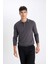 Standart Fit Normal Kesim Polo Yaka Yumuşak Dokulu Premium Triko Kazak D0454AX24AU 9