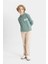 Erkek Çocuk Yeşil Yazı Baskılı Cepli Kapüşonlu Okul Sweatshirt C7558A824AU 7