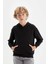 Erkek Çocuk Siyah Cepli Kapüşonlu Basic Düz Okul Sweatshirt C7564A824AU 12