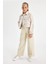 Kız Çocuk Wide Leg Geniş Bol Paça Cepli Pamuklu Bej Okul Pantolonu 9