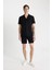 Modern Fit Yazlık Polo Yaka Basic Düz Aerobin Kısa Kollu Siyah Gömlek V8406AZ24SM 7