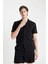 Modern Fit Yazlık Polo Yaka Basic Düz Aerobin Kısa Kollu Siyah Gömlek V8406AZ24SM 9