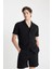 Modern Fit Yazlık Polo Yaka Basic Düz Aerobin Kısa Kollu Siyah Gömlek V8406AZ24SM 10