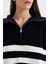 Relax Fit Çizgili Yarım Fermuarlı Selanik Kumaş Triko Kazak C9040AX24WN 11
