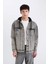 %100 Pamuk Oversize Geniş Kalıp Kapüşonlu Düğmeli Mevsimlik Baharlık Denim Ceket D0416AX24AU 9
