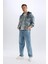 %100 Pamuk Oversize Geniş Kalıp Kapüşonlu Düğmeli Mevsimlik Baharlık Denim Ceket D0417AX24AU 8