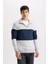 Comfort Regular Fit Rahat Kalıp Dik Yaka Fermuarlı Çizgili Kalın Sweatshirt 15