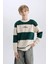 Erkek Çocuk Oversize Geniş Kalıp Bisiklet Yaka Çizgili Baskılı Sweatshirt C9802A824WN 8