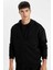 Siyah Comfort Regular Fit Rahat Kalıp Kapüşonlu Kalın İçi Yumuşak Tüylü Fermuarlı Sweatshirt D2323AX24AU 7
