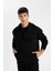 Siyah Comfort Regular Fit Rahat Kalıp Kapüşonlu Kalın İçi Yumuşak Tüylü Fermuarlı Sweatshirt D2323AX24AU 9