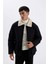 Slim Fit Fermuarlı Mont Dar Kesim Polo Suni Kürk Yaka Cepli D1187AX24WN 8