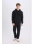 Siyah Relax Fit Kapüşonlu Baskılı Kalın Sweatshirt D2682AX24AU 11