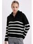 Oversize Geniş Kalıp Çizgili Yarım Fermuarlı Dik Yaka Triko Kazak A7173AX24WN 6