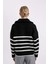 Oversize Geniş Kalıp Çizgili Yarım Fermuarlı Dik Yaka Triko Kazak A7173AX24WN 10