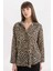 Oversize Geniş Kalıp Uzun Kollu Leopar Desenli Vual Gömlek D2564AX24SM 6