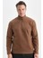 Kahverengi Tüylenme Yapmayan Soğuk Geçirmez Regular Fit Dik Yaka Fermuarlı Polar Sweatshirt Y3996AZNS 7