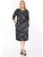 Çift Cepli Desenli Esnek Kışlık Büyük Beden Midi Elbise 44C-2703 2