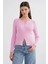 6931 Kadın Düğmeli Fitilli Triko Hırka Pembe 1