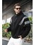 Siyah Fermuarlı Yaka Kapüşonlu Erkek Sweatshirt E7161 2