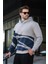 Boyalı Gri Kapüşonlu Fermuar Yaka Desenli Erkek Sweatshirt E7162 1