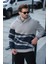 Boyalı Gri Kapüşonlu Fermuar Yaka Desenli Erkek Sweatshirt E7162 2