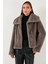 Oversize Fit Geniş Yaka Astarlı Kürk Bayan Kürk 497AFRA 3