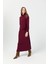 Büzgü Detaylı Elbiseli Takım Bordo 5