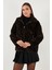 Oversize Fit Dik Yaka Fermuarlı Kürk Bayan Kürk 497ZETA 4