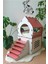 Iki Katlı Ahşap Kedi Evi Teraslı Pembe Beyaz, Şık ve Rahat Tasarım 2