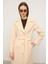 Balıksırtı Jakar Desenli Belden Bağlamalı Limited Edition Kaban Krem 3136 8