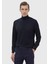 Lacivert Tam Balıkçı Yaka Düz Örgü Yün Karışımlı Triko Kazak 1