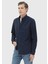 Lacivert Çizgili Casual Fit Dokuma Casual %100 Pamuk Gömlek 3