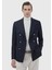 Lacivert Çizgili Shirt Shoulder Slim Fit Yün Karışımlı Ceket 1