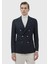 Lacivert Çizgili Shirt Shoulder Slim Fit Yün Karışımlı Ceket 3