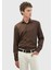 Kahverengi Düz Casual Fit Dokuma Casual Ipek Karışımlı Gömlek 3